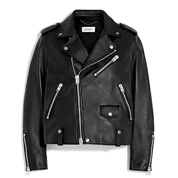 COACH Black Leather Moto Jacket Asymmetrical Design - Picture 1 of 5